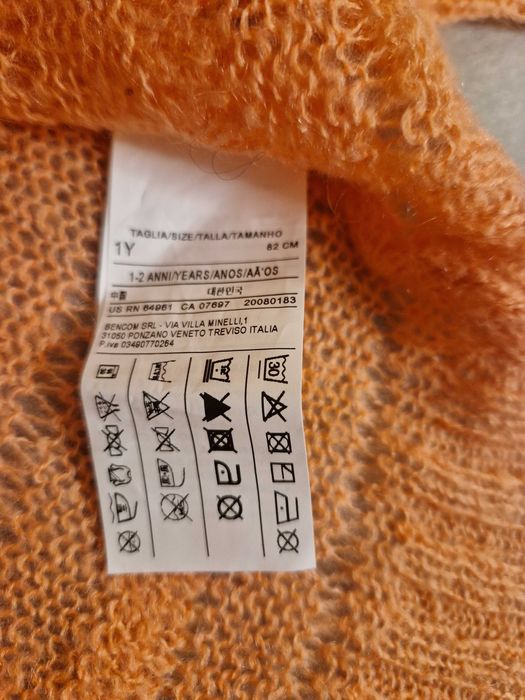 Pulover Benetton cu mohair 1-2 ani nou