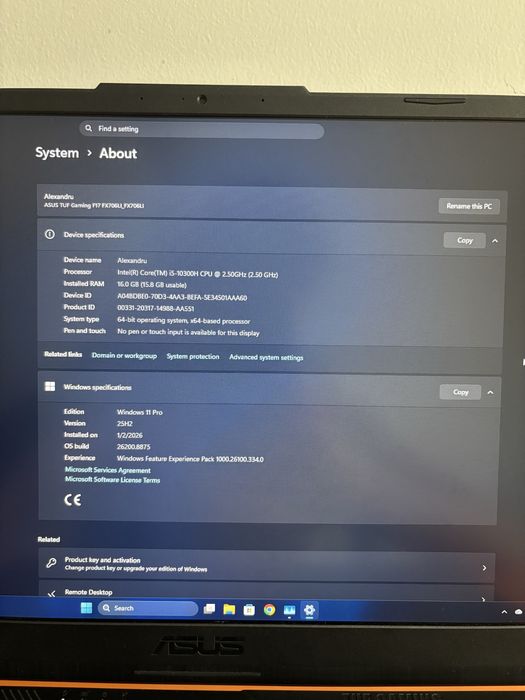 Laptop Gaming ASUS TUF F17 | i5-10300H | 16GB RAM | GTX 1650 Ti | Cutie + Accesorii