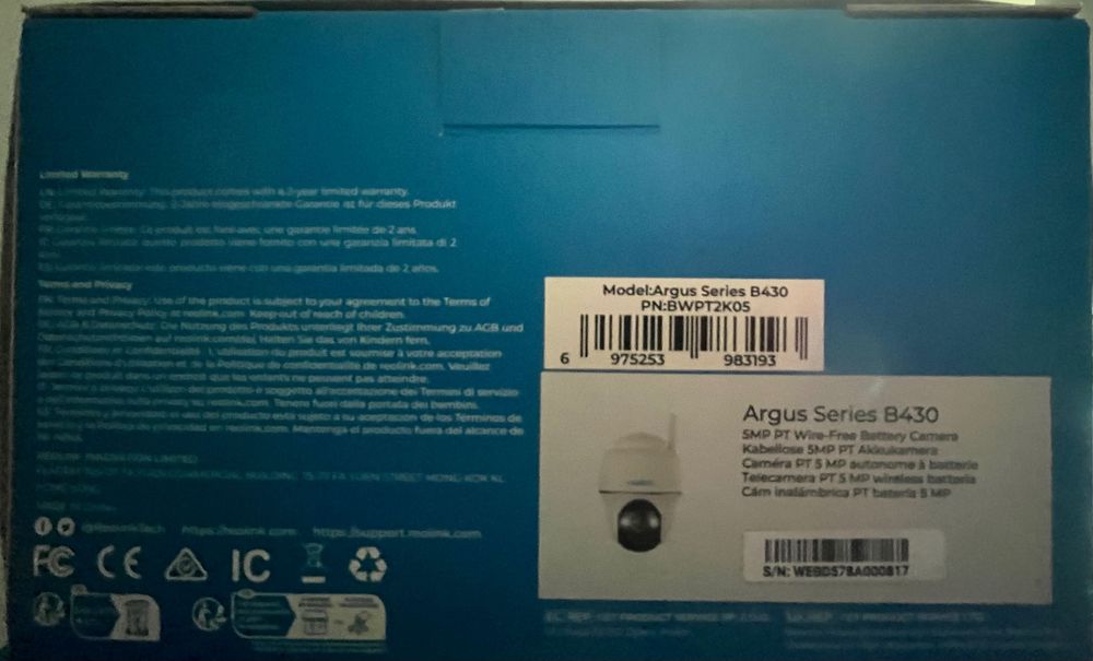 ЧИСТО НОВИ Комплект 5MP Камера Reolink Argus B430 + Соларен панел 2 (6W)