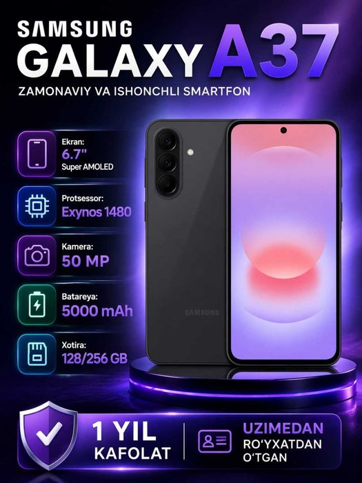 Продается Samsung A37 Год гарантия+Доставка