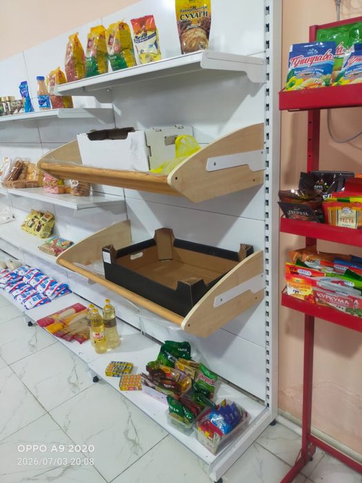 Стеллаж для продуктового магазина (полный комплект + кассовый бокс)