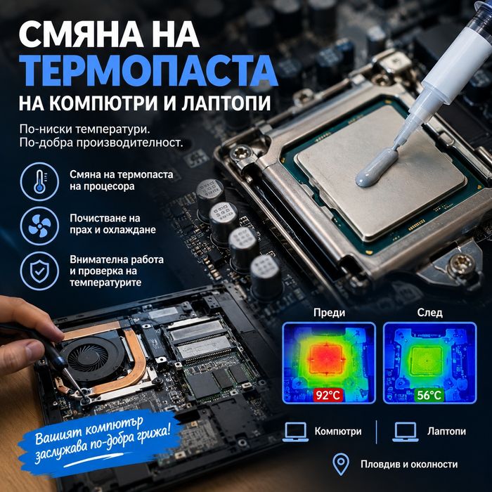 Замяна на термопаста и почистване на лаптопите