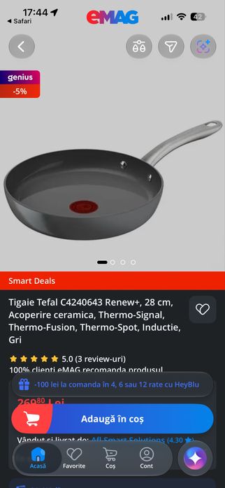 Tigaie Ceramică Tefal Renew+ 28 cm (Inducție / Made in France)