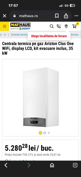 Vând centrală pe gaz Ariston