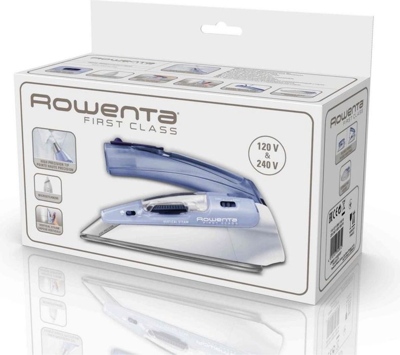 Туристическа ютия Rowenta DA1510F2, Microsteam покритие, 1000W, 45 гр/мин, 120-240V, Бяла/Синя