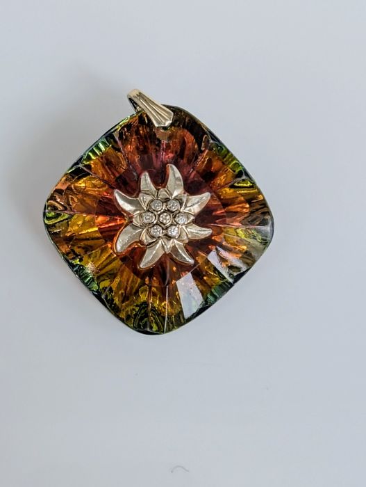 Pandantiv vintage aurora borealis, iradescent, floare de colt