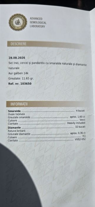 Set aur diamante si smaralde naturale okazie