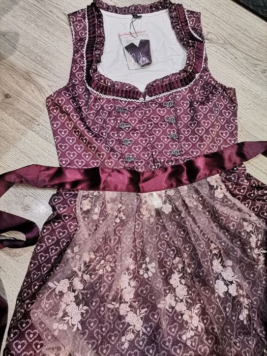 KOJOOIN Dirndl Дамска  традиционна рокля с дантелена престилка от 2 ча