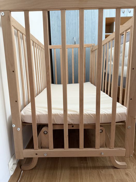 LITTLE ONE Pat bebe, 60x120cm, saltea, așternut și baldachin incluse