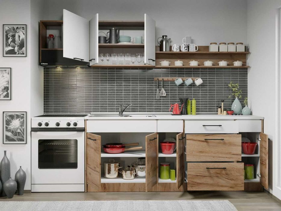 Set Mobila Bucatarie Gastro 260 Alb/Stejar – C15