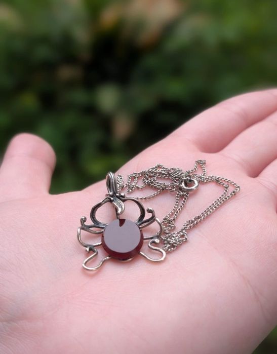 Vechi lant argint 835 cu pandantiv piatra carnelian argint 875