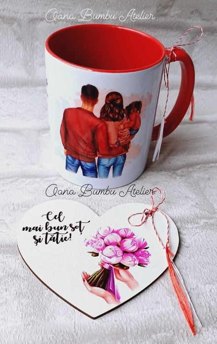 Cani personalizate fata verso si cutie cu fundita cadou