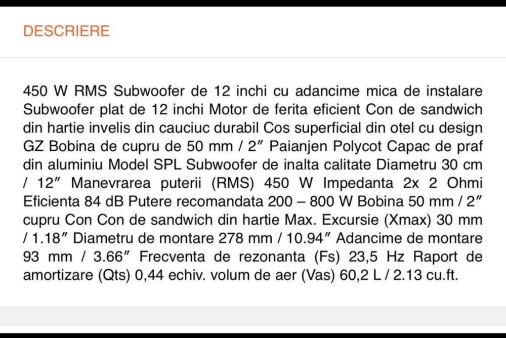 Subwoofer auto Plat Ground Zero GZRW 300-D2 30 cm/12
