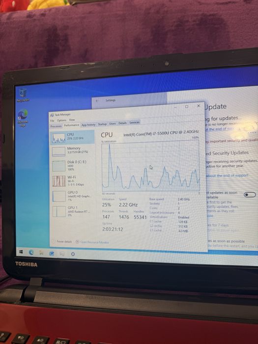 Toshiba i7-5500U 16GB RAM placa video amd M260 de 2GB