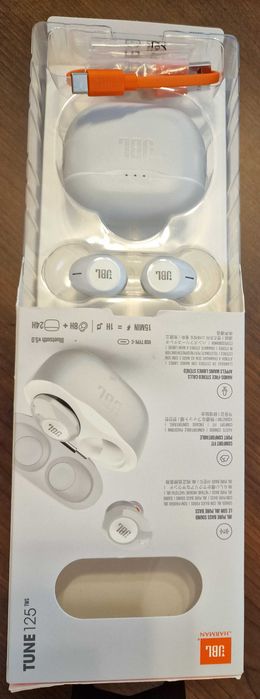 Casti JBL TUNE 125TWS, True Wireless, Bluetooth, In-ear, Microfon, alb