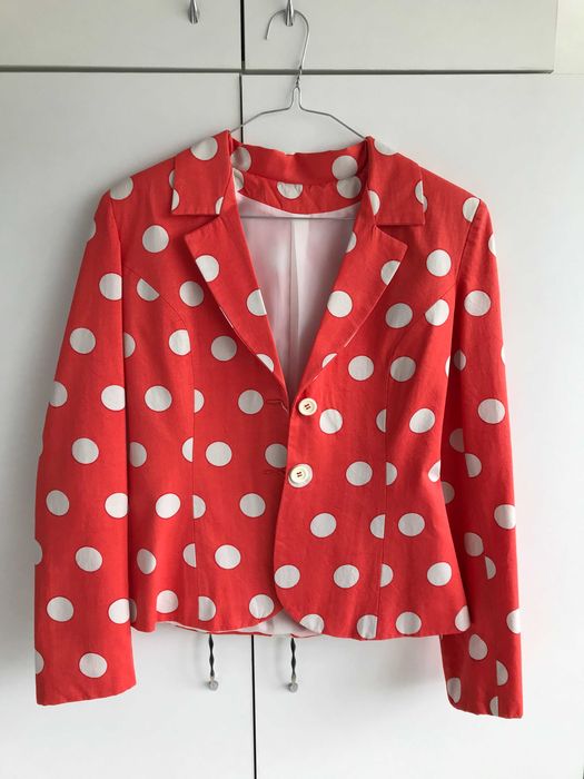 Haină Sacou De Damă Roșu cu Buline Albe