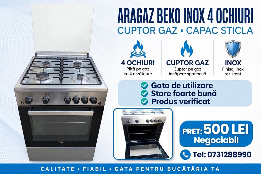 Aragaz Beko inox-silver,60cm latime