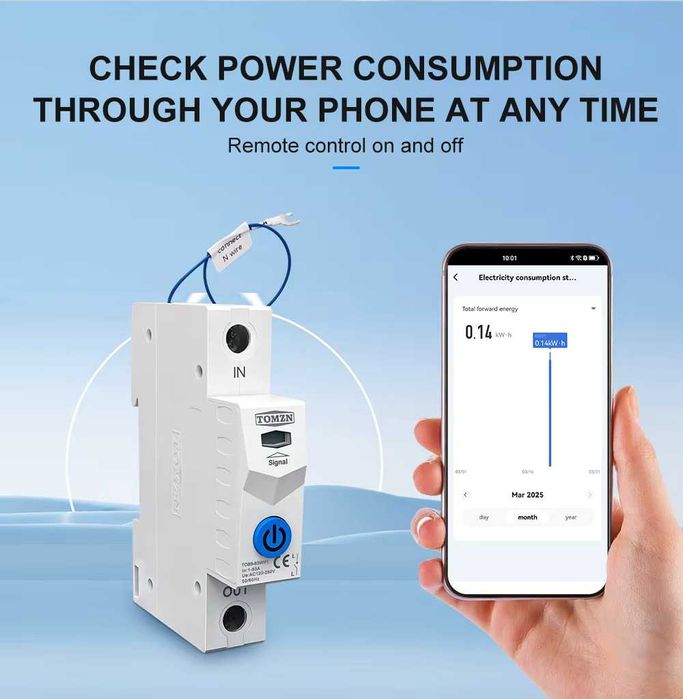 Tuya 1-63A Tomzn 1P WIFI смартметър