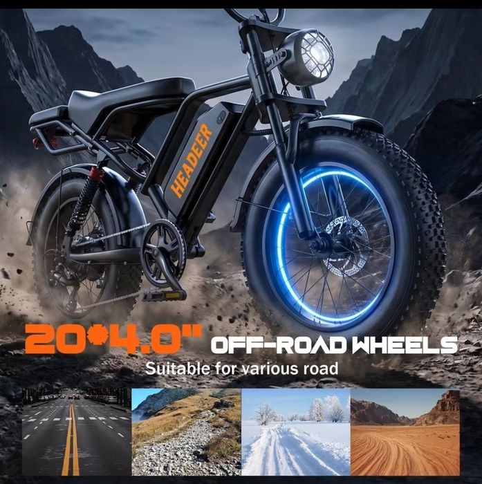 НОВИ! Електрически Велосипед HEADEER BK20 (750W, 48V 20Ah,50km/h) – Fat Bike E Bike