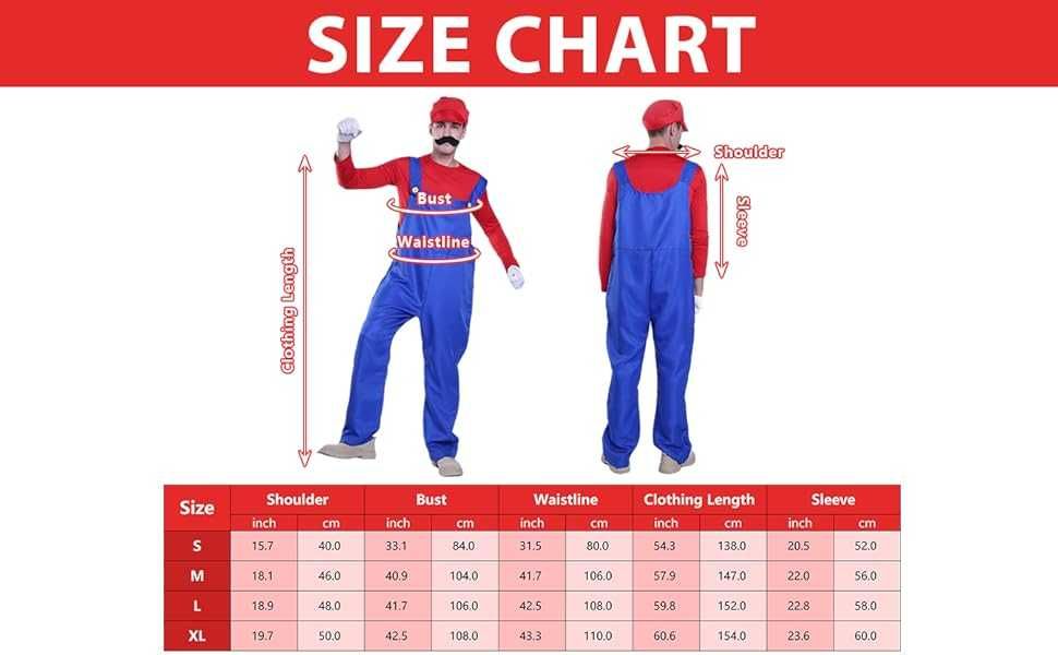 Костюм на Super Mario, за възрастни, 4 части, комплект