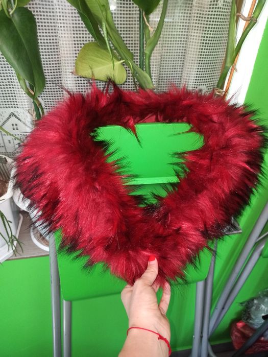 НОВА! Яка с дълъг косъм за палто или яке червена/бордо