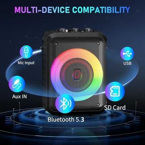 Нова домашна Караоке машина 30W + 2 безжични микрофона, Bluetooth 5.3