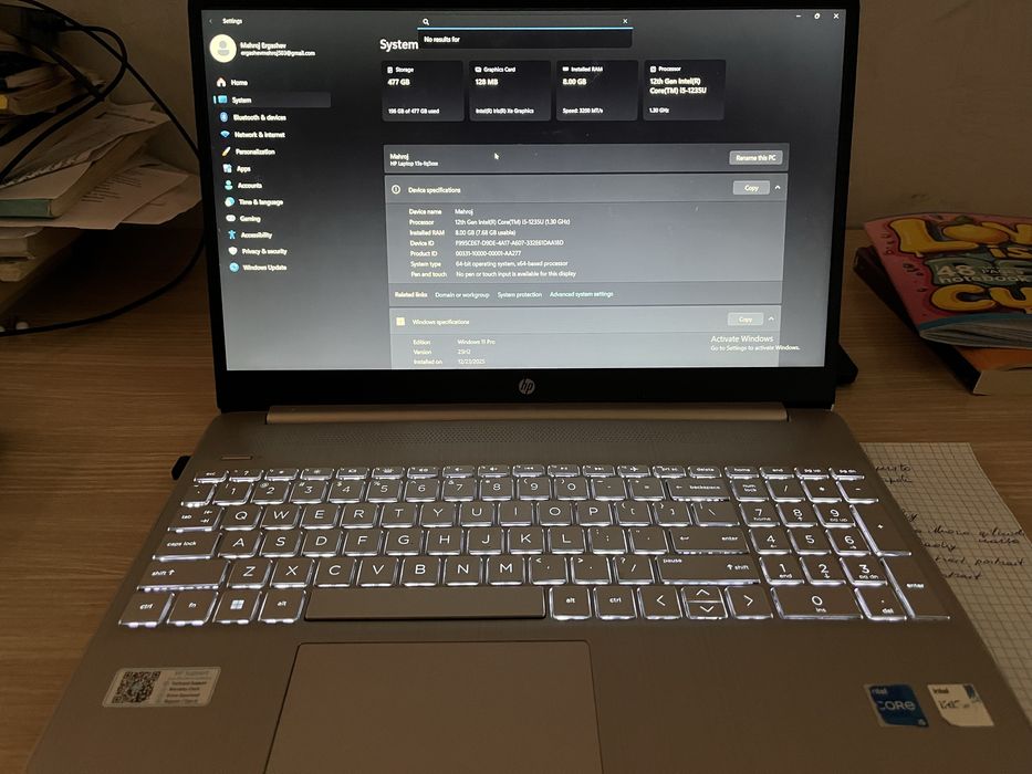 HP laptop 15.6 dyum klaviatura podsvetka