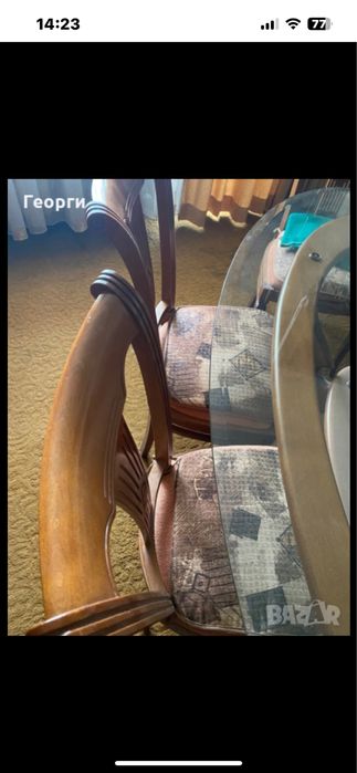 Трапезна маса стъкло 6 стола масив