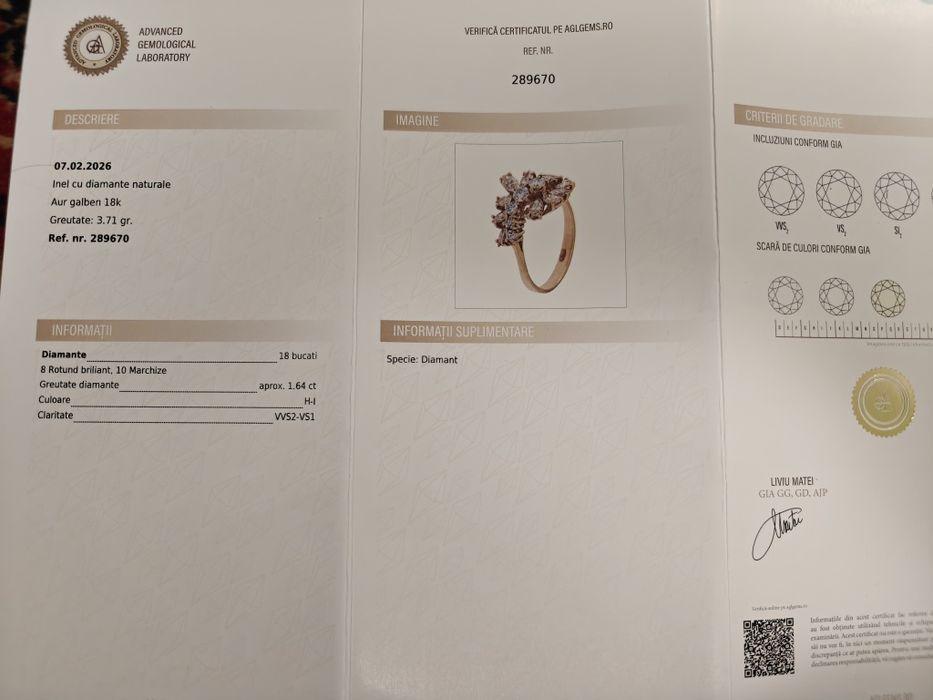 Inel vechi aur 18k diamante certificat