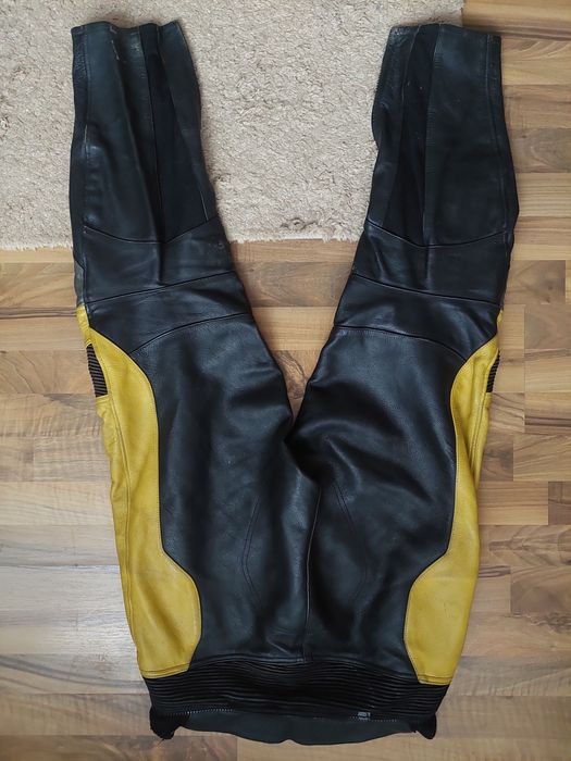 Pantaloni moto Polo,piele naturala,galben cu negru
