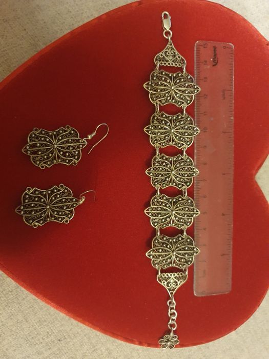 Set argint filigran brățară și cercei