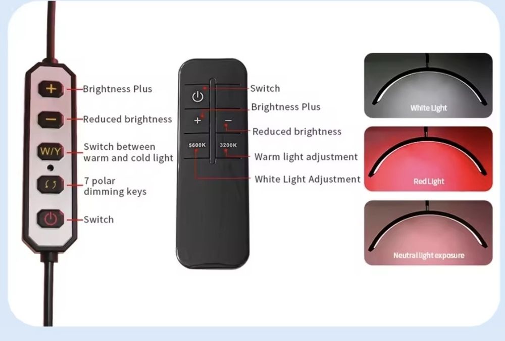 Lampă LED profesională Half Moon 36W cu stativ, lumină reglabilă 3200K-5600K, suport telefon,telecomandă – NOUĂ
