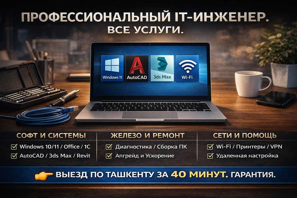 Установка Windows, AutoCAD, 3ds Max, Revit. Ремонт ПК и Сети. Выезд