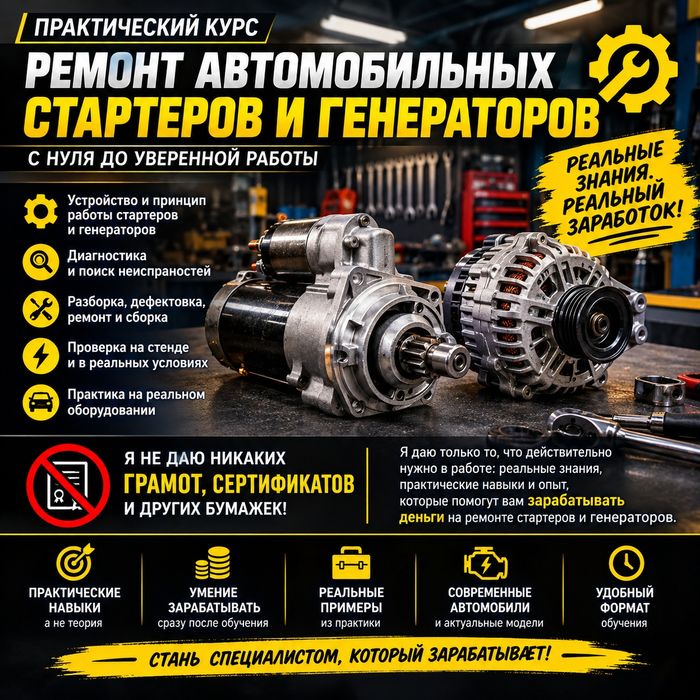 Практический курс ремонт стартеров и генераторов.