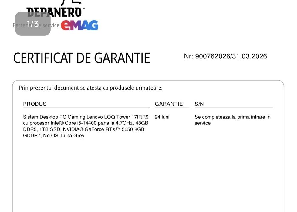 pc gaming lenovo cu garantie