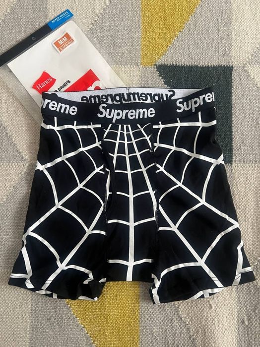 Boxeri bărbați Supreme Spider Web, negri cu print alb all-over, M, noi, nepurtați, în ambalaj