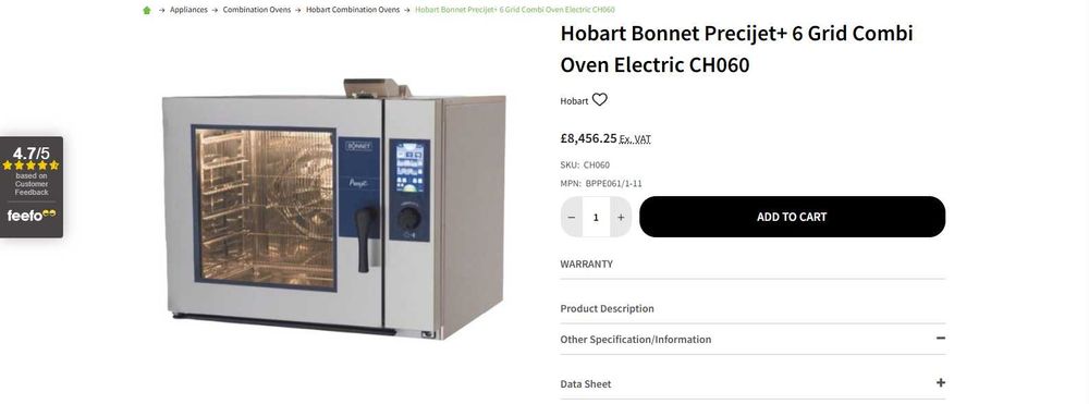 HOBART  Bonnet Precijet - Cuptor convectie 6 tavi GN 1/1 GAZ  (NOU)