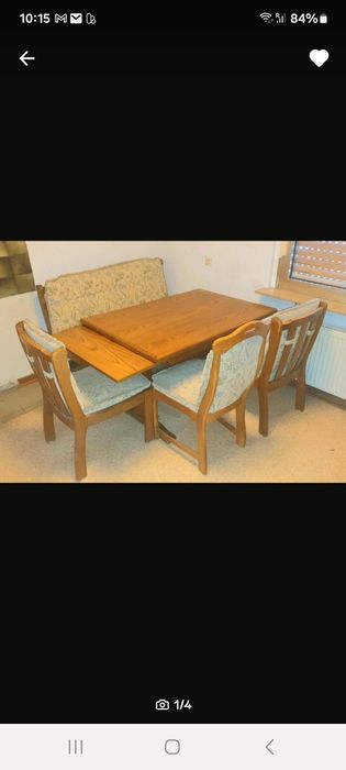 Vand set masă extensibilă + 3 scaune + banchetă