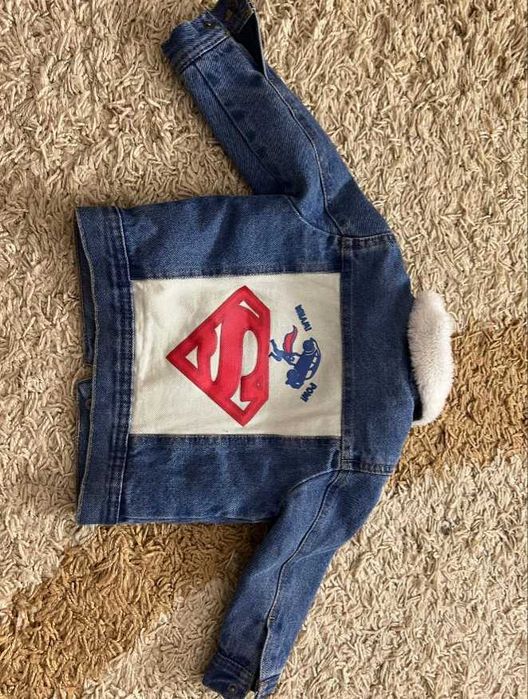 Geaca blugi imblanita bebe, Superman, noua, marime 80, 9-12 luni,Pepco