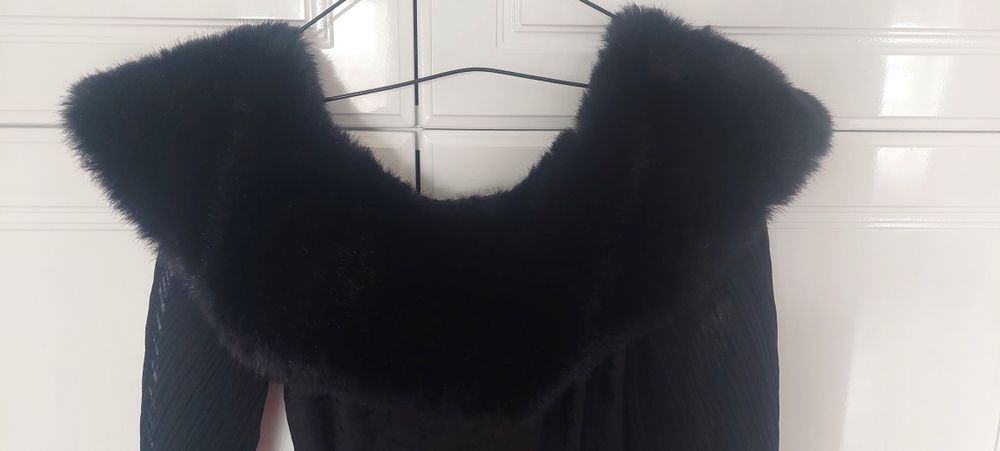 Rochie din catifea și blăniță la gât