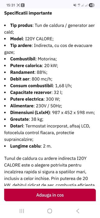 Tun de caldura pe motorina 20 kw