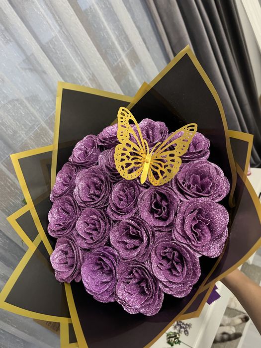 Buchet trandafiri sapun cu model/ alb albastru roz rosu mov/ sclipici gliter