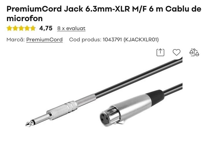 PremiumCord Jack 6.3mm-XLR M/F 6 m Cablu de microfon