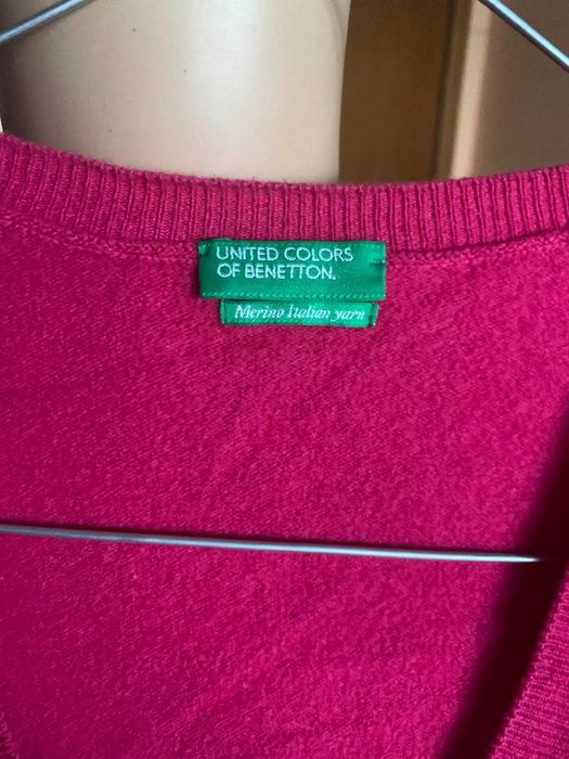 Жилетка Benetton цвят фуксия ( мерино), размер S/XS