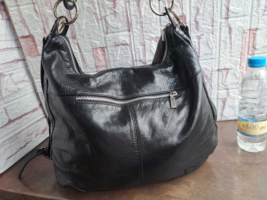 дамска чанта,черна кожена торба-естествена кожа