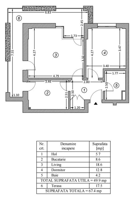 Apartament 2 Camere Decomandat - 67.4 mp - Incalzire in Pardoseala