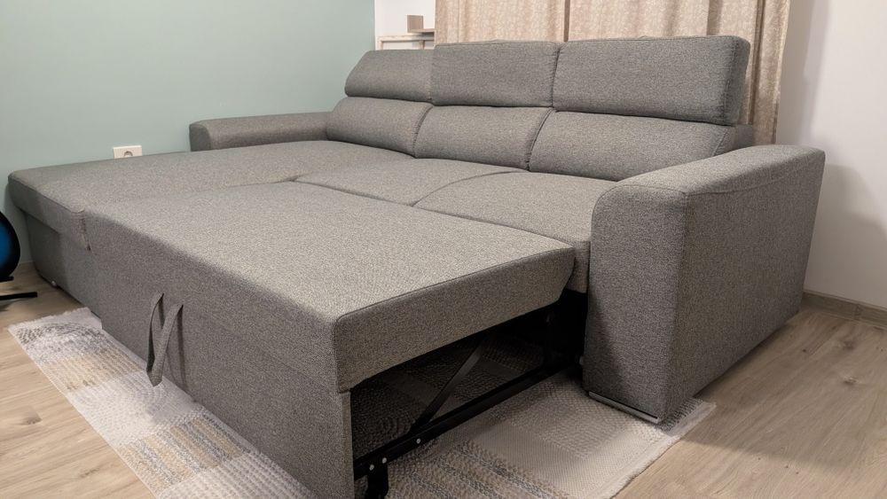 Colțar Extensibil Morgan (Vellea) – Ca Nou, Tetiere Reglabile și Ladă