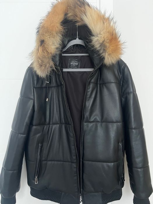 Зимно мъжко яке-естествена кожа и естествен пух