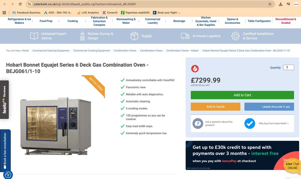HOBART  Bonnet Precijet - Cuptor convectie 6 tavi GN 1/1 GAZ  (NOU)