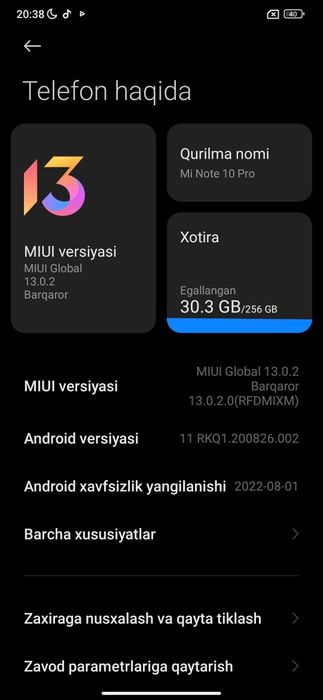 Xiomi 10 pro  xolati yaxshi